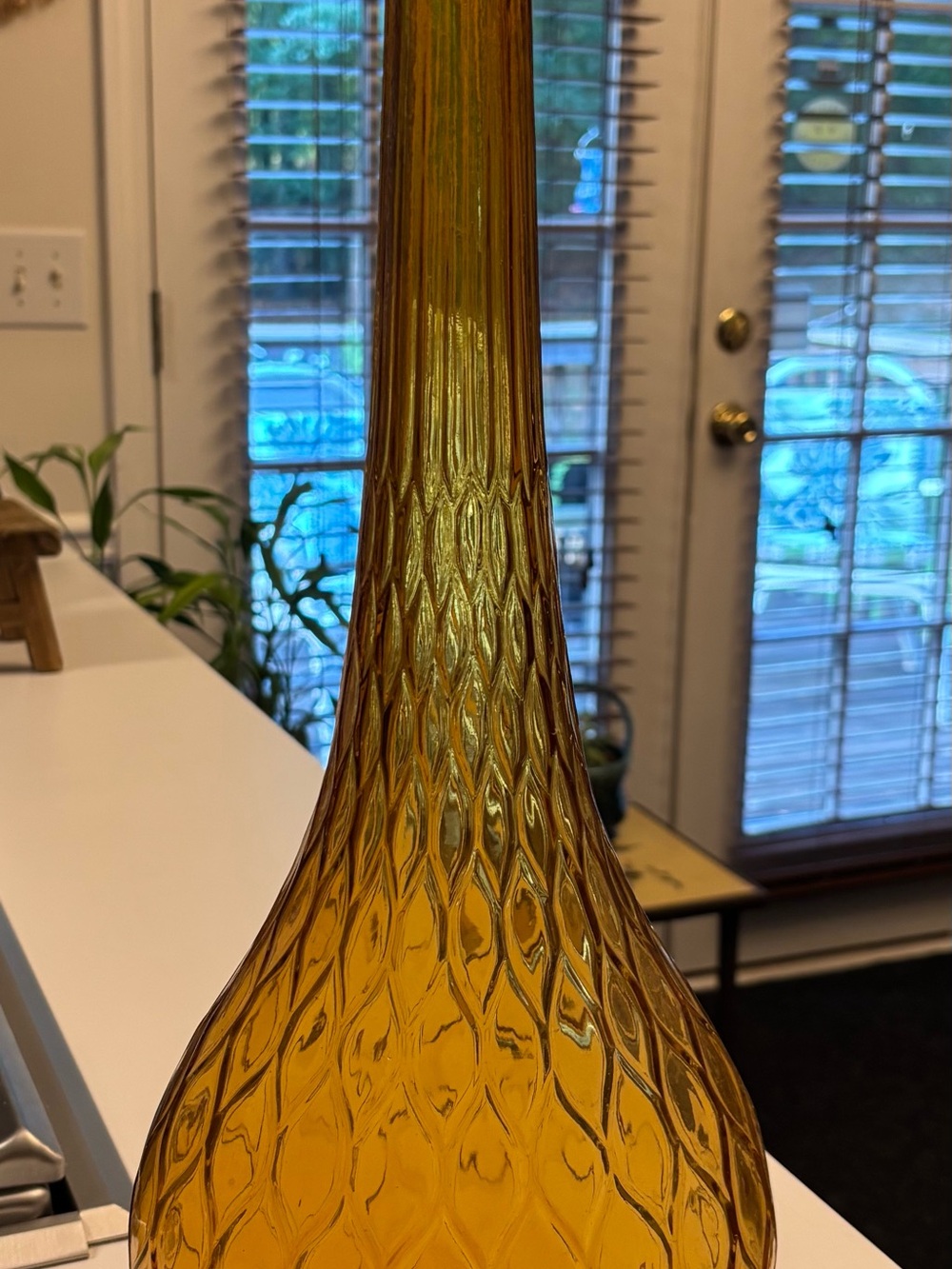 Guildcraft Empoli Amber Quilted Diamond Genie Bottle Decanter 20” No Stopper